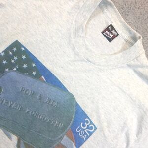 Fruit of‎ the Loom Best VTG POW MIA Never Forgotten Graphic Single stitch Large